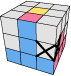 A diagram of a Rubik's Cube that shows a first scenario in solving middle edge pieces.