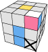 A diagram of a Rubik's Cube, showing the third scenario and the goal for the first white corner