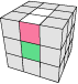 A diagram of a Rubik's Cube that shows the first edge case when forming the white cross.