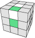 A diagram of a Rubik's Cube that shows the second edge case when forming the white cross.