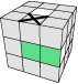 A diagram of a Rubik's Cube that shows the fifth step in forming the white cross.