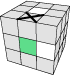 A diagram of a Rubik's Cube that shows the first step in forming the white cross.