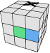 A diagram of a Rubik's Cube that shows the seventh step in forming the white cross.