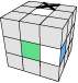 A diagram of a Rubik's Cube that shows the third step in forming the white cross.