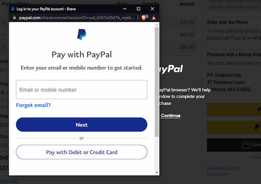 PayPal pop-up that is launched at checkout