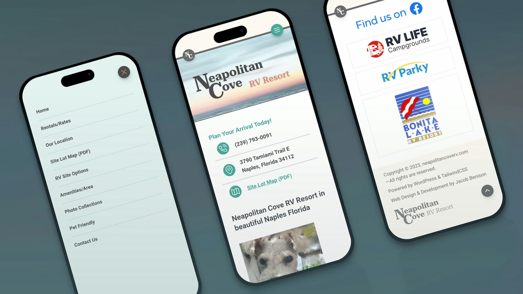 Screenshots of Mobile WordPress Development - Neapolitan Cove